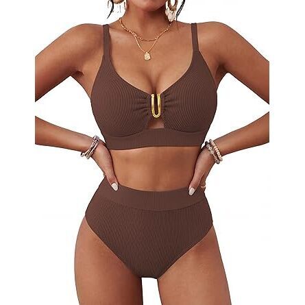 Womens Swimsuits Color Block Tummy Control Bathing Suit Textured Beach Vacation